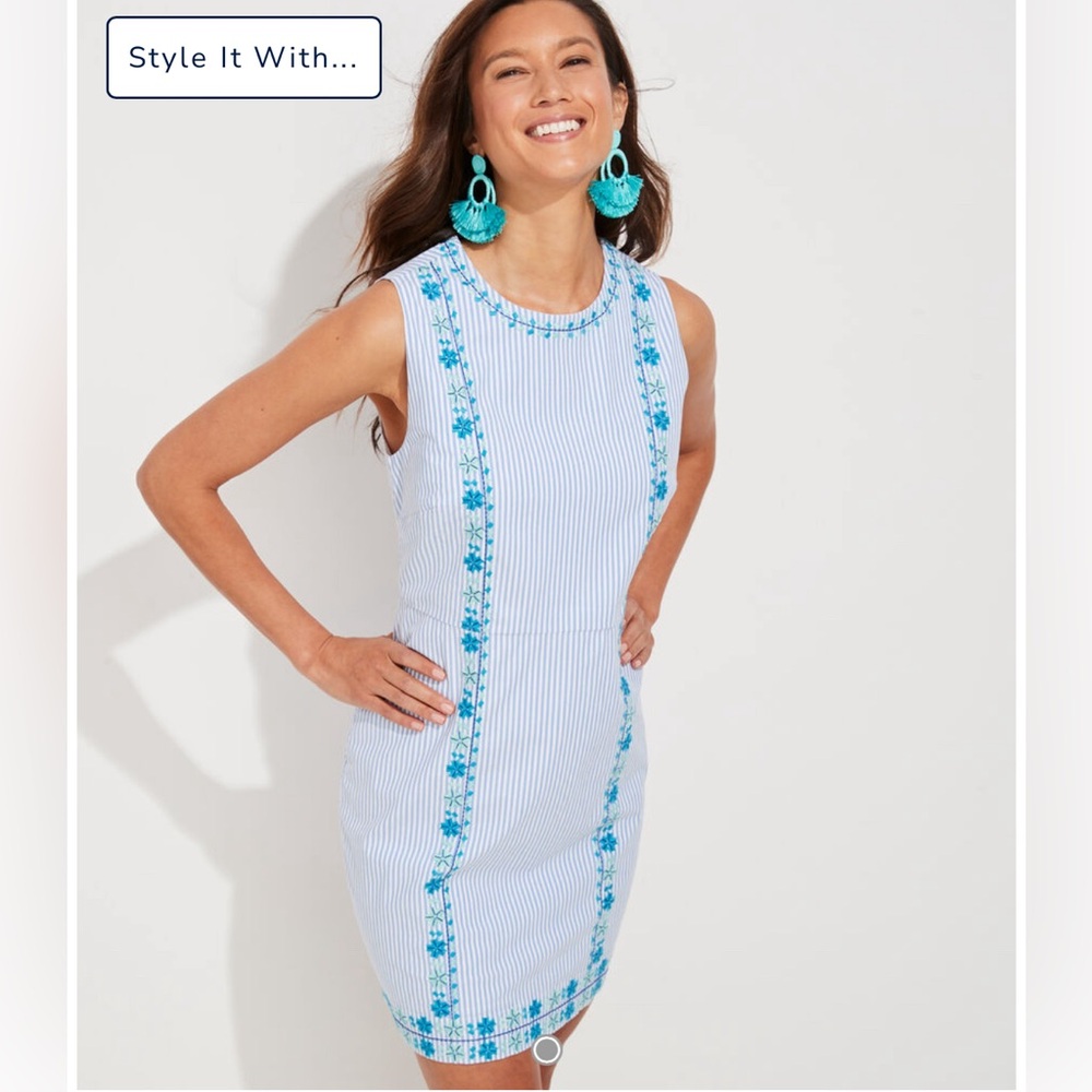 Vineyard Vines Pop Embroidered Shift Dress Blue and Green Size 0